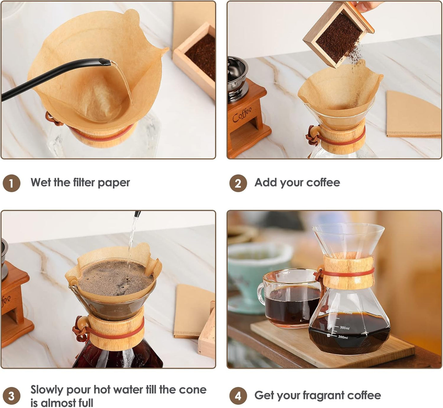 Puricon Pour Over Coffee Maker with Paper Filter, 40 Sheets, 15oz Coffee Dripper Set, Borosilicate Glass Coffee Carafe
