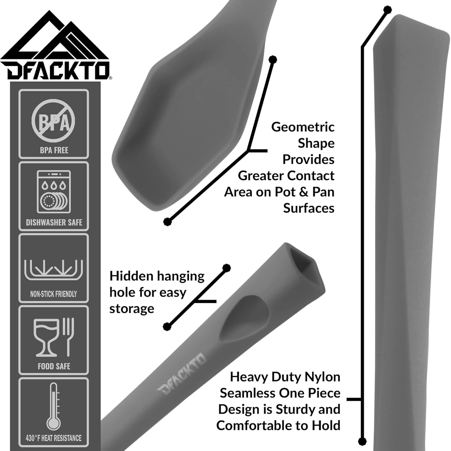 DFACKTO Heavy Duty Kitchen Utensils Set, 6 pc Nonstick Nylon, High Heat Resistant for Cooking (Gray)