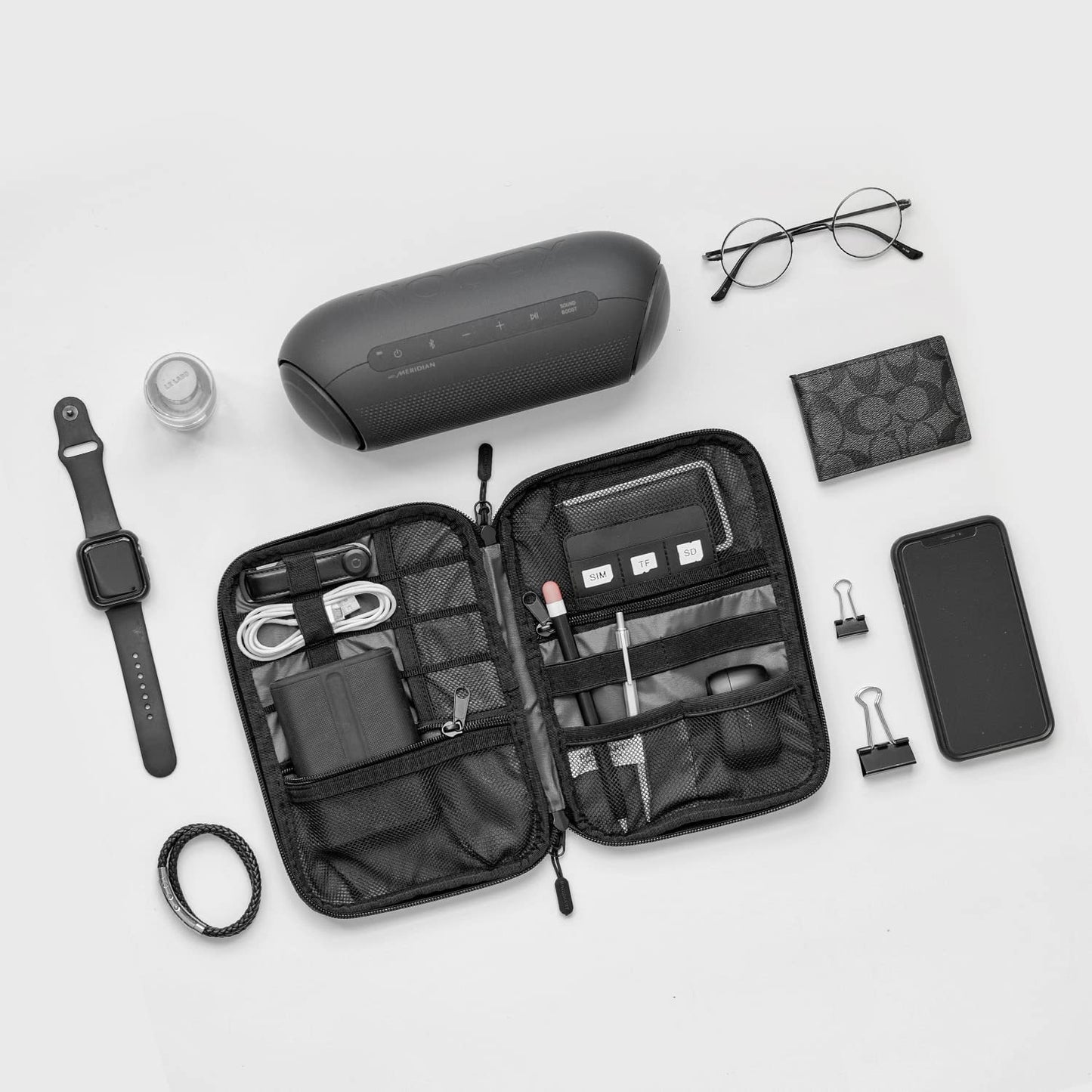 BAGSMART Electronics Travel Organizer Case, Tech Accessories Cord Storage Bag for Phone, Power Bank, SD Card, Cables, Black