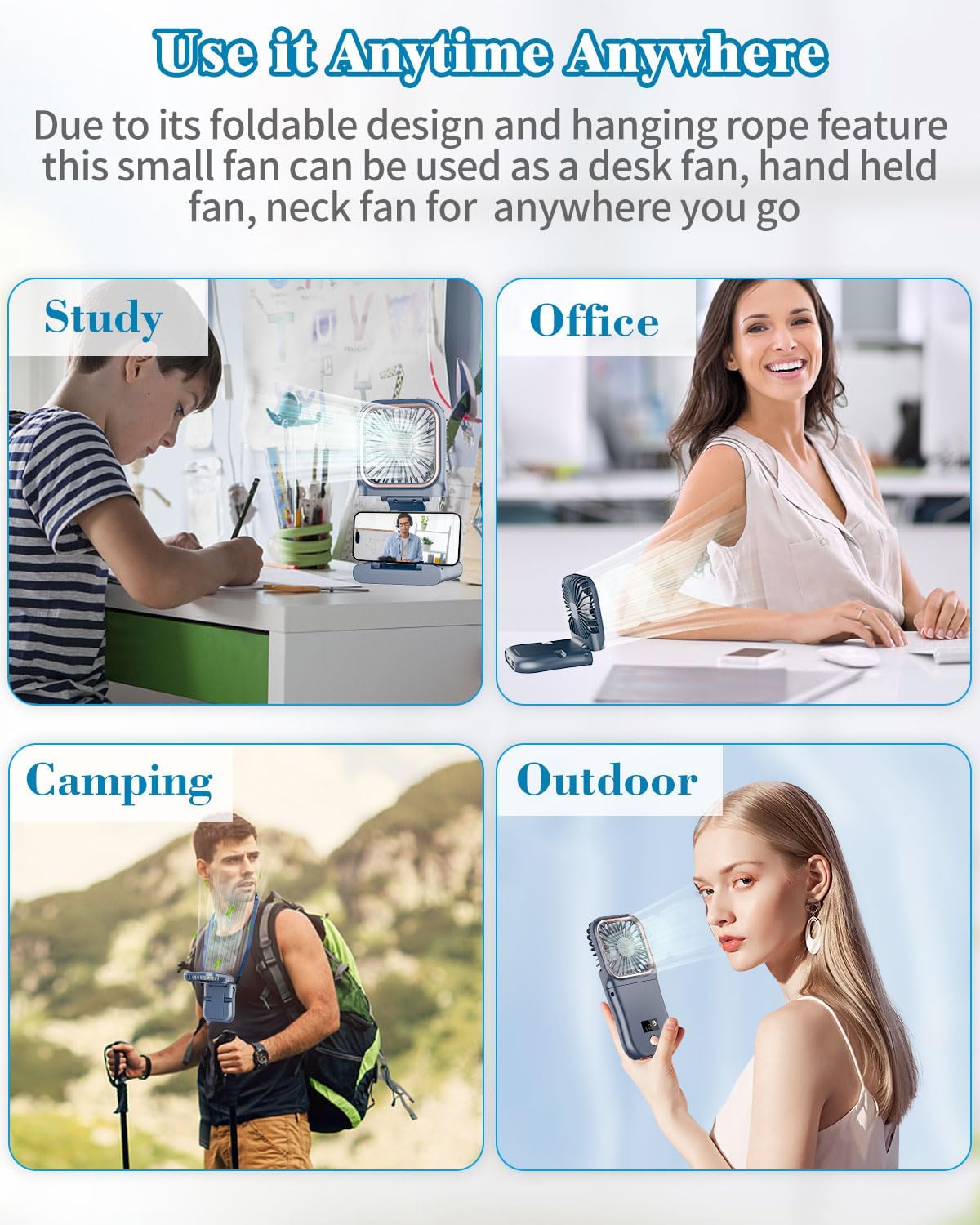 Portable Fan Rechargeable, Handheld 4000mAh Battery Operated Fan with Digital Display, Mini Pocket Fan for