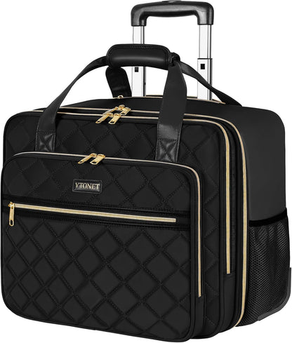 Ytonet Rolling Briefcase for Women, Extra Large Rolling Laptop Bag Fits 18 Inch Laptop, Computer Bag with wheels for Work Travel College Business Overnight Wife Mom Teacher, Black Brown