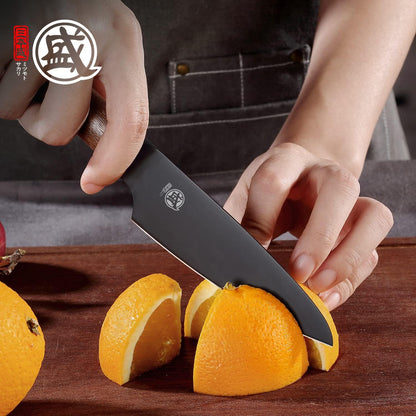 MITSUMOTO SAKARI 4.5 inch Japanese Paring Knife, Professional Black Titanium Coated Small Fruit Knife with Walnut Handle