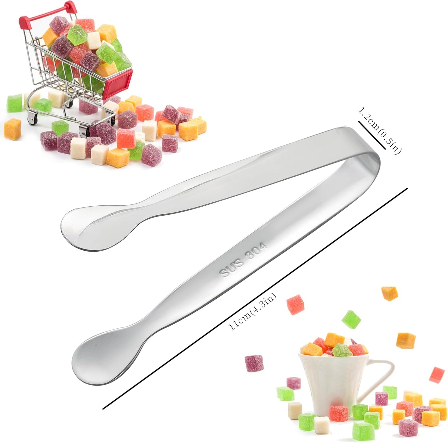 6PCS Mini Small Tiny Tongs - 4.25 Inch Stainless Steel Tongs for Serving Food, Durable Kitchen Metal Tongs for Ice,