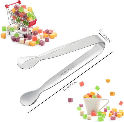 6PCS Mini Small Tiny Tongs - 4.25 Inch Stainless Steel Tongs for Serving Food, Durable Kitchen Metal Tongs for Ice,