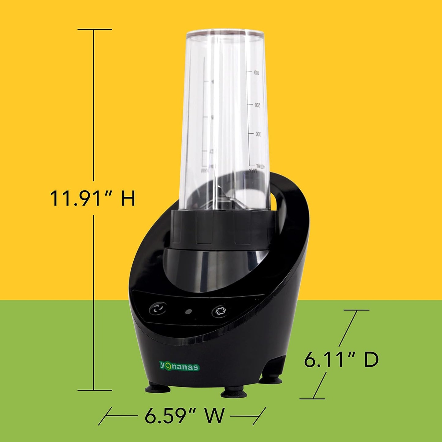 Yonanas Personal Blender with 13.5-Ounce Portable Cup and Drinking Lid, 300-Watts, BPA Free, Black for Smoothies