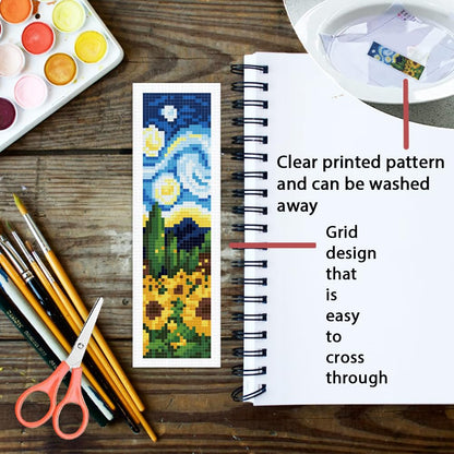 ORIGACH 6 Pcs Cross Stitch Bookmark Kit for Beginner Adults, Swirling Night Sky Stamped Embroidery Bookmark Kit with Instruction for Starters Printed Cross Stitch DIY Kits for Book Lovers