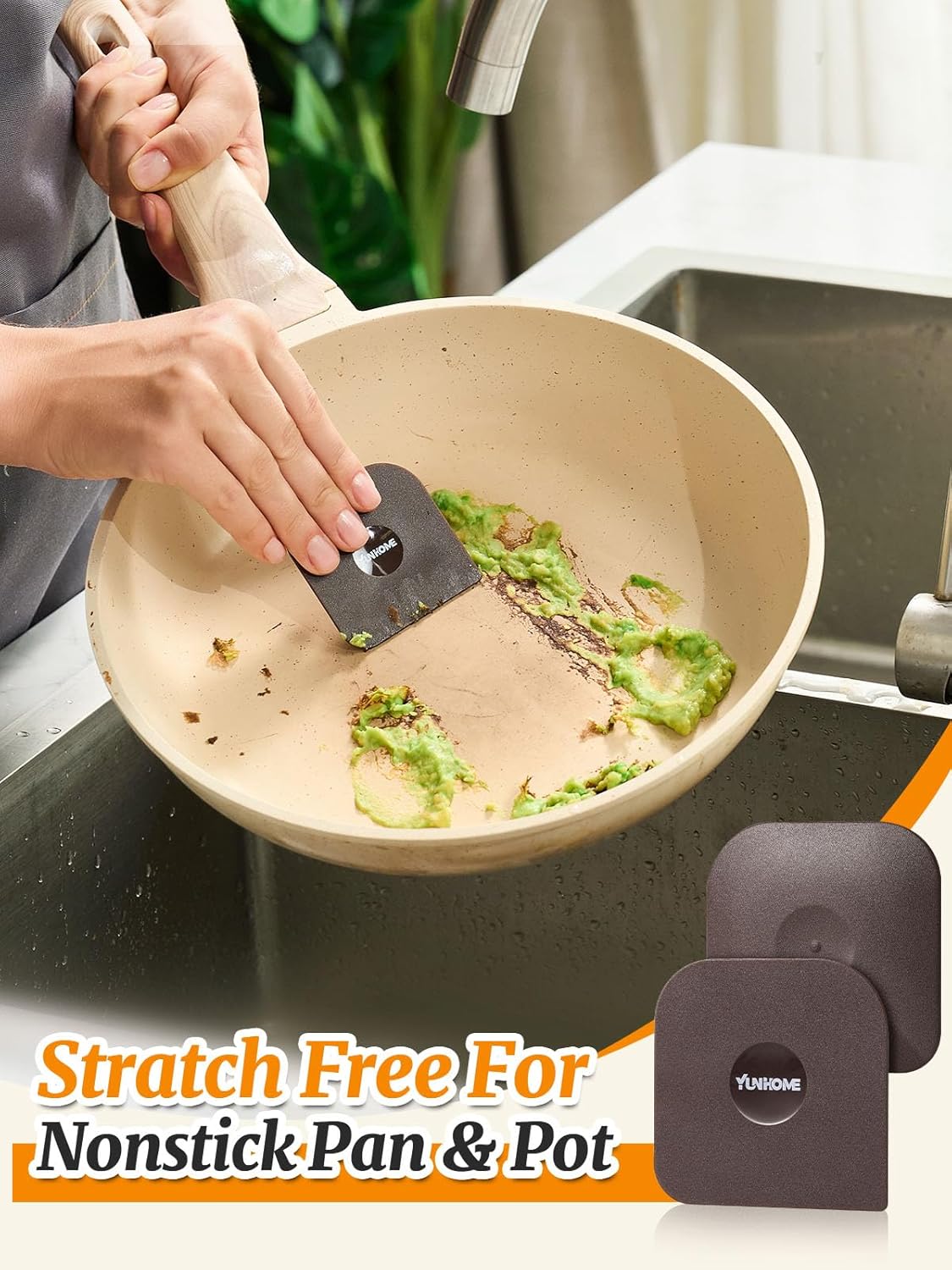 Chef Pan Scraper Set, 6 Pack Kitchen Dish Scraper Tool, Cast Iron Cleaner Scraper for Cleaning Grease and Pots.