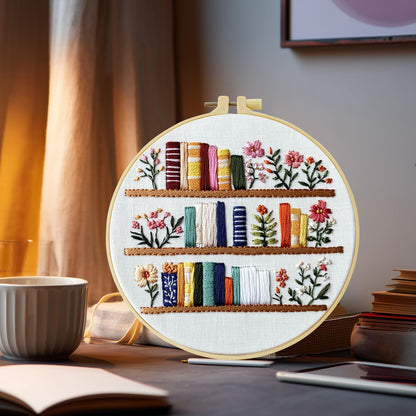 JOZYSH 8'' Flowers Embroidery Kit for Beginners Stamped Books and Flowers Pattern Embroidery Kit Cross Stitch Kit Embroidery Starter Kit with Instructions, Embroidery Hoops for Home Ofiice Decor