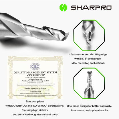 SHARPRO 1/8 Router Bit 1/4 Shank, Upcut Spiral Router Bit 1/4 Inch Shank 1/8 Inch Cutting Dia. 1/4 Inch CNC Router Bits, Up Cut Router Bit Solid Carbide, Ideal for Wood Inlay, Plunge Plastic