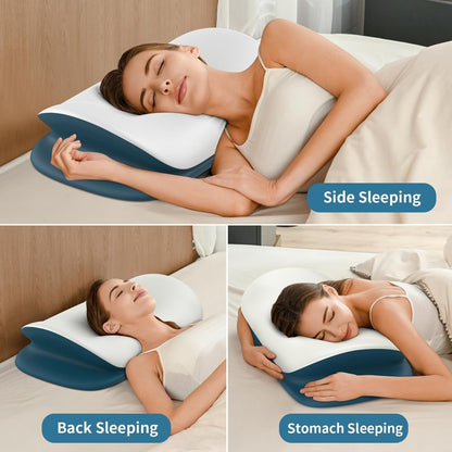 Olumoon Cervical Neck Pillow for Pain Relief - Ergonomic Memory Foam Contour Pillows for Side, Back & Stomach Sleepers, Cervical Pillow for Neck Support Sleeping with Breathable Cover