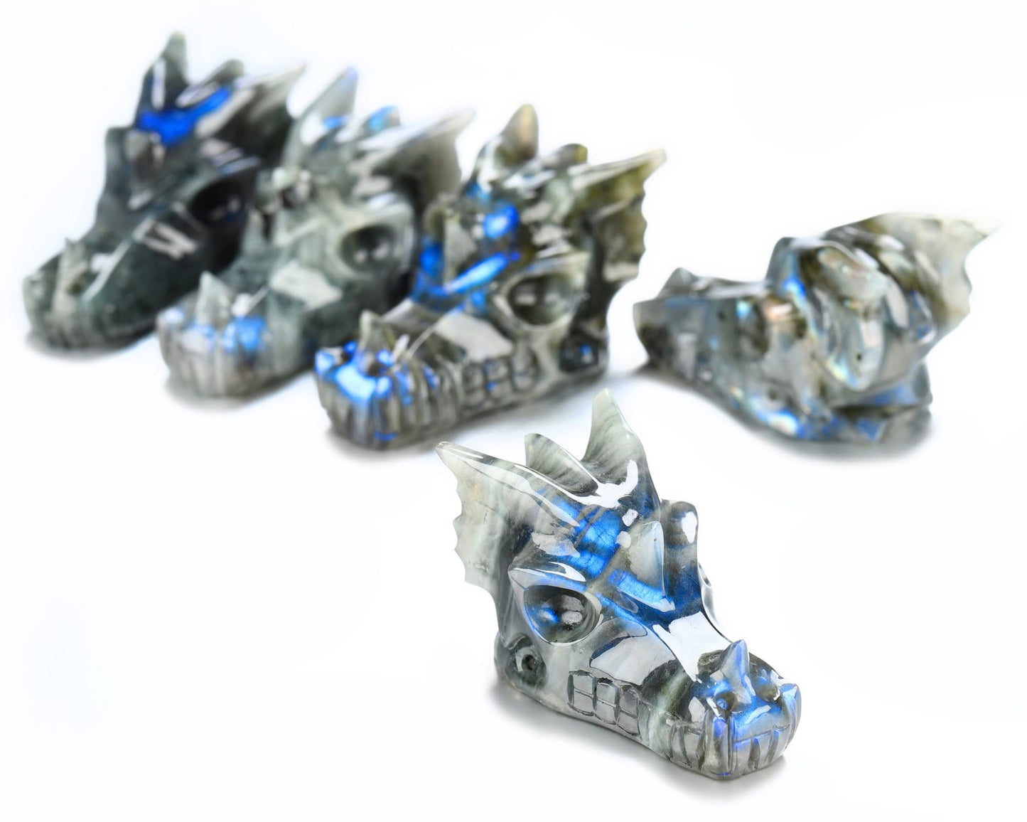 Skullis 2.0" Labradorite Hand Carved Crystal Dragon Skull Sculpture, Crystal Healing.1503