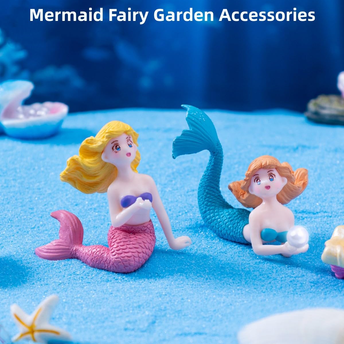 Mermaid Fairy Garden Accessories，Miniature Mermaid Figurines for Crafts, Terrarium, Miniature Moss Landscape Decorations, Birthday Cake Decoration， Car Decor， Party Supplies, Ideal Gifts, 4 Pcs