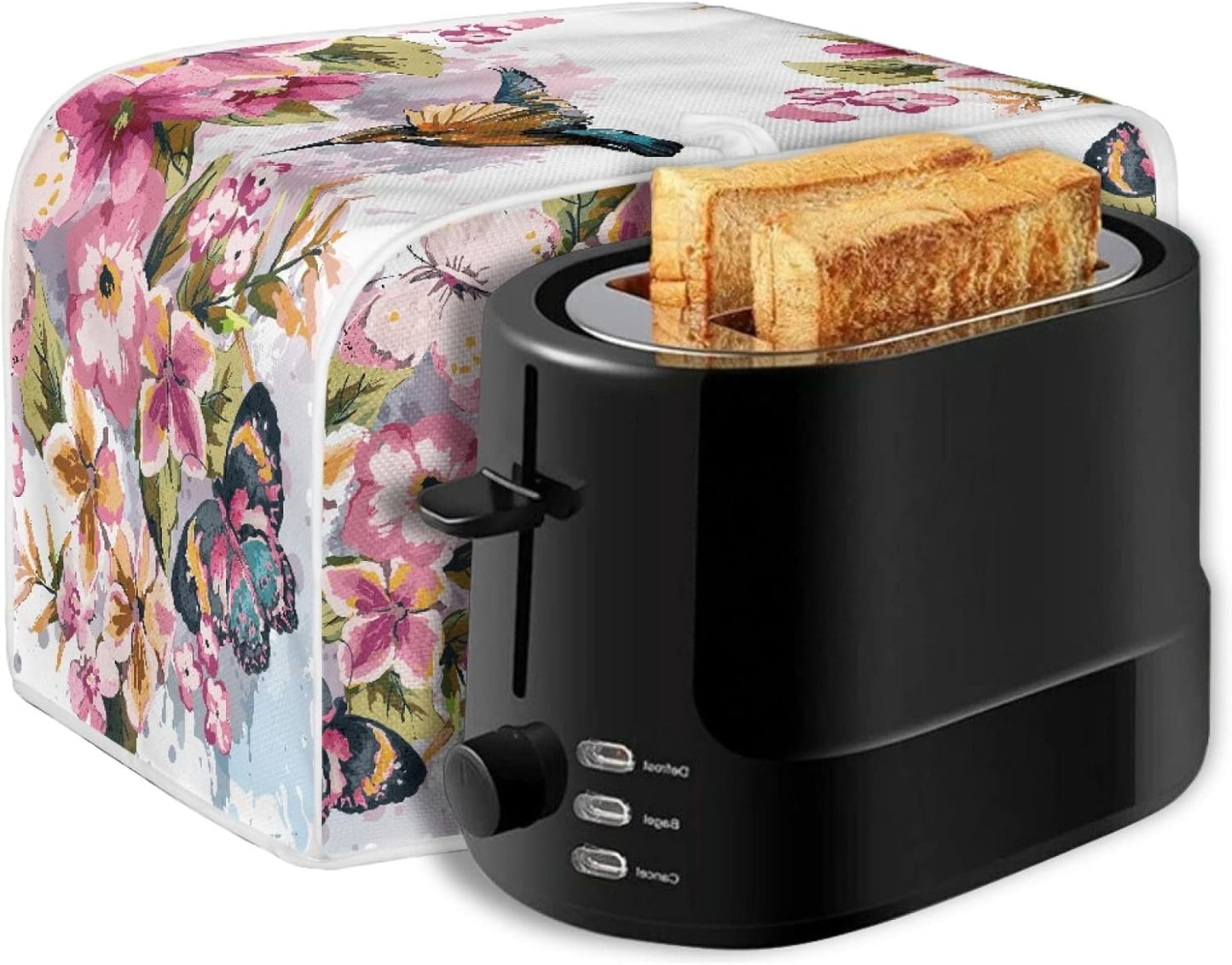 Toaster Cover Bird Flowers Painting, 2 Slice Washable Kitchen Appliance Covers for Bread Maker Oven