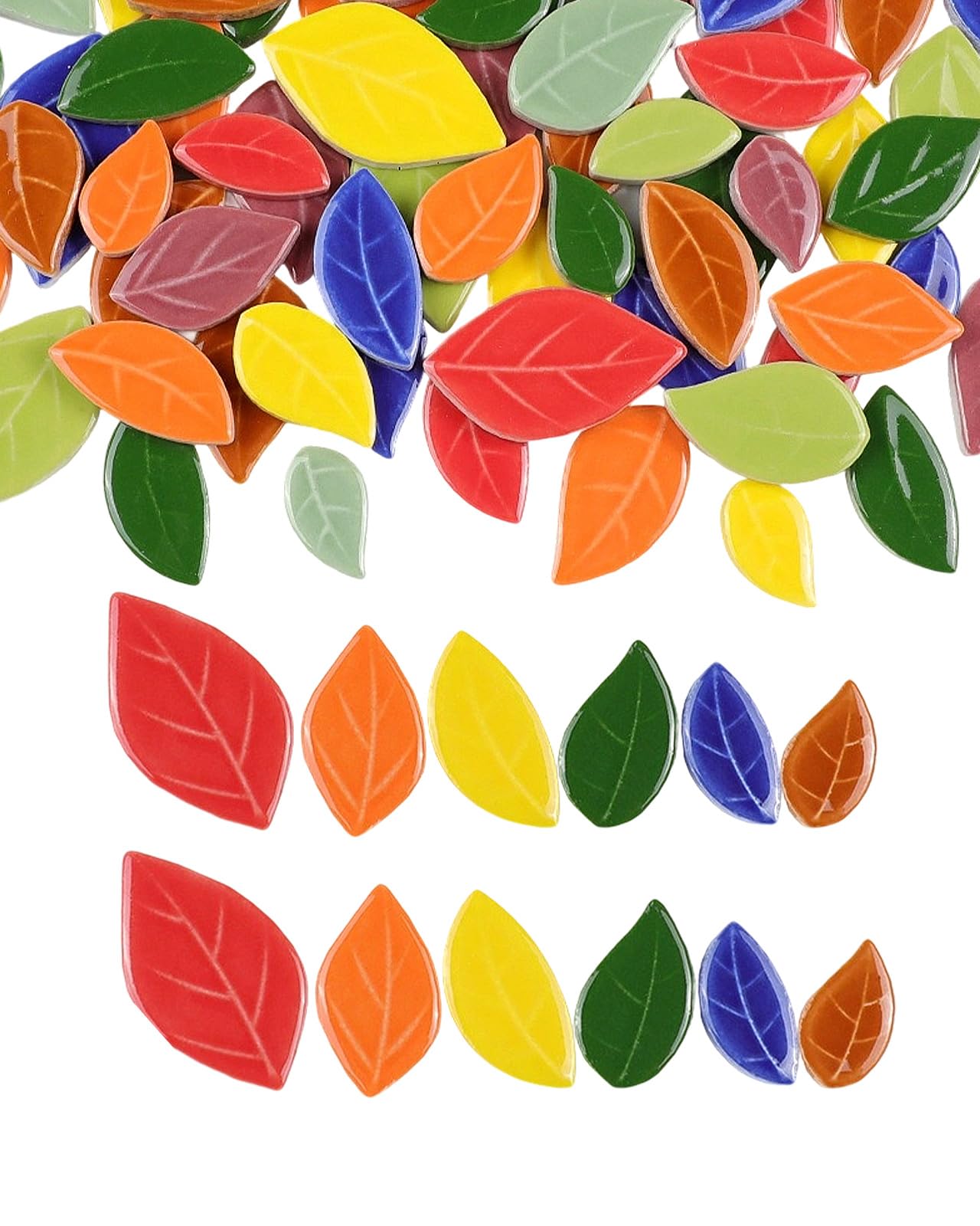 200g Mixed Sizes Leaves Mosaic Tiles for Craft Bulk, Small Ceramic DIY Stepping Stone Kit, Glazed Porcelain Tiles for Coasters Lamp Bathroom Decorations (Mixed)