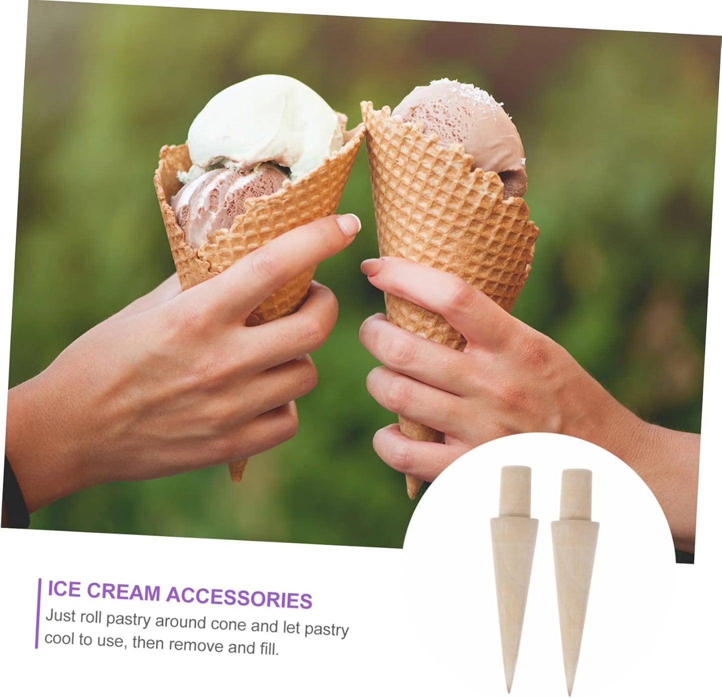 ABOOFAN 4 pcs Krumkake Waffle Cones Cream Maker Molds for Home Baking - Portable DIY Wooden Pastry Horns