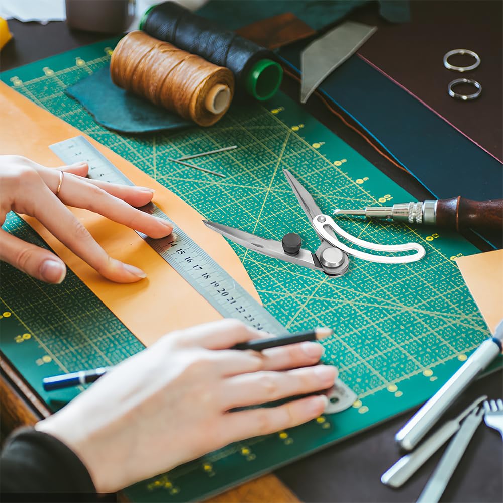 Tiiyee Leather Compass, Wing Divider Leathercraft Compasses Rotating Craft Tool Adjustable Edge Drawing Tool Leatherwork for Sewing Handmade Drafting Woodworking Metalworking Rotating Scratch(100mm)