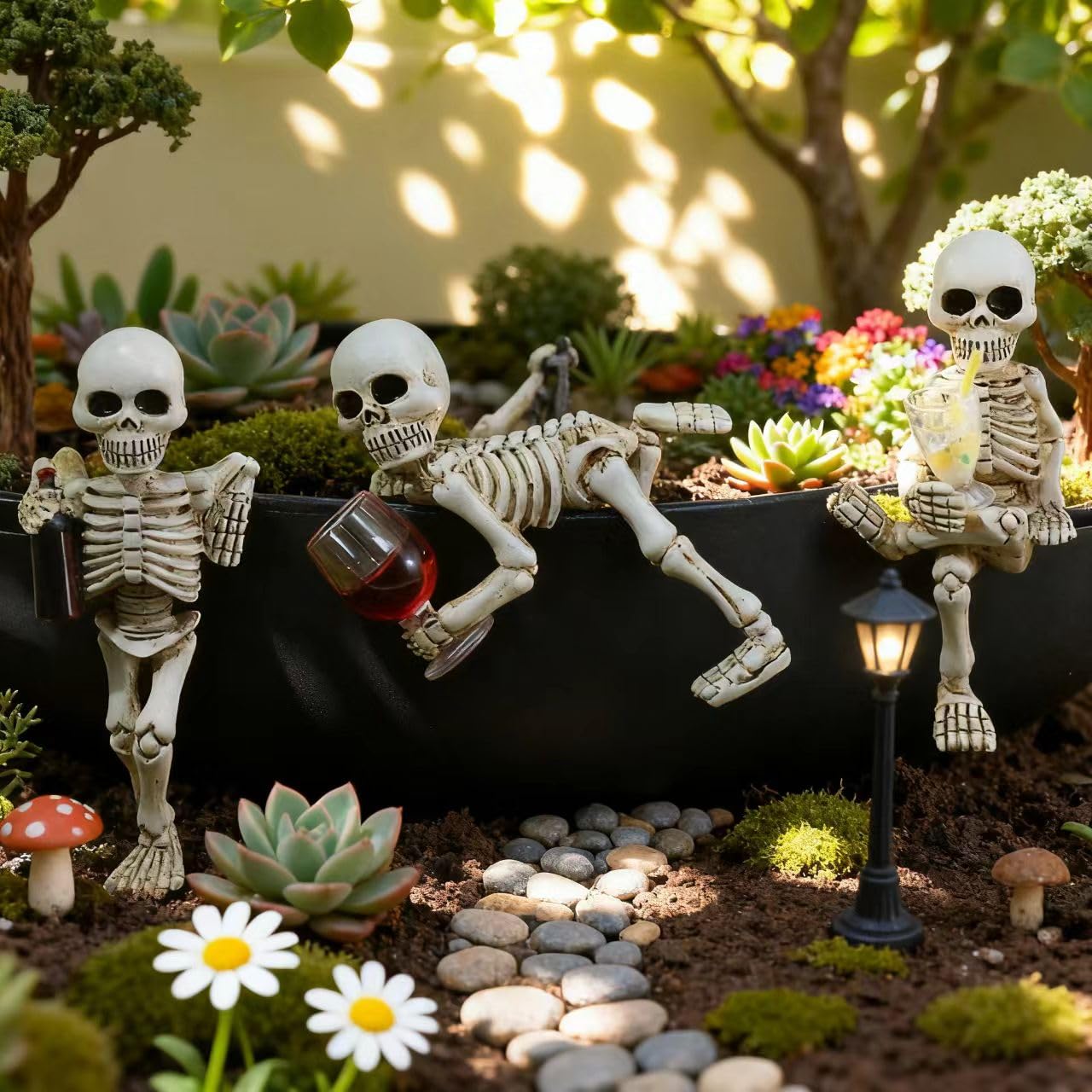 3 pieces Halloween skeleton flowerpot plant decoration, creepy Halloween statue skeleton suitable for flower, courtyard, lawn, cemetery decoration, haunted house props indoor/outdoor decoration