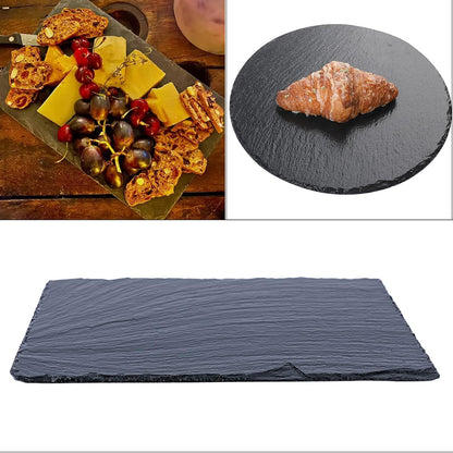 Round Slate Cheese Board - Black Platter Tray Cutting Board, 8 x 8 Inches