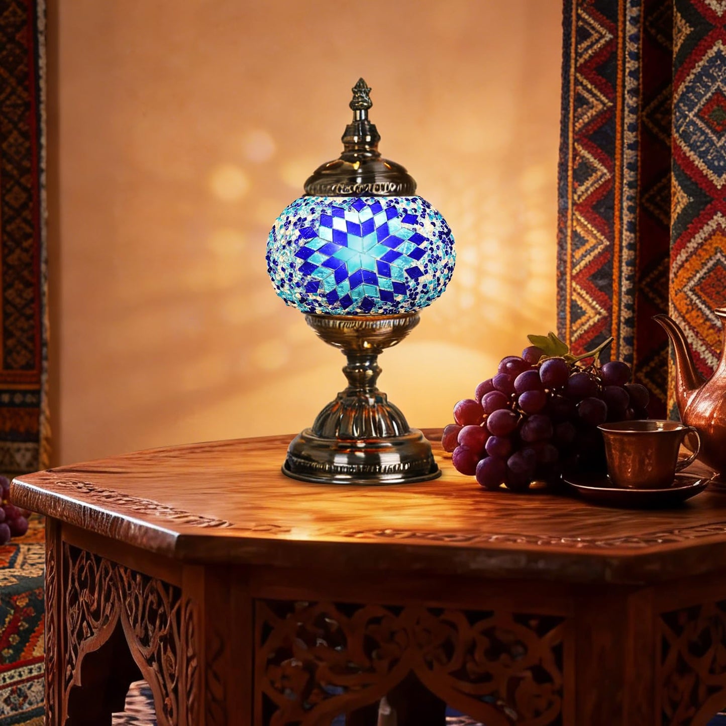 GYHPD DIY Turkish Mosaic Lamp Kit, Stained Glass Table Lamp Making Kit - Fun, Easy, No Experience Required, Complete Mosaic Art & Craft Project Kit for Adults & Teens, Make Your Own Table Lamp (Blue)