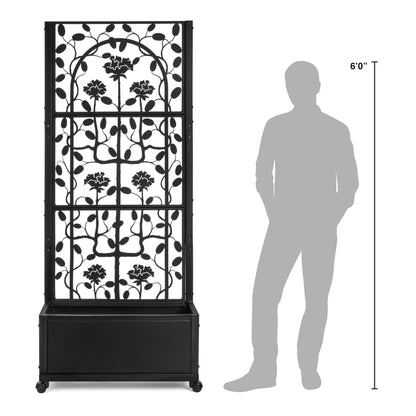 H Potter Black Metal Trellis Planter with Wheels 75” Tall Privacy Screen for Patio Deck Balcony