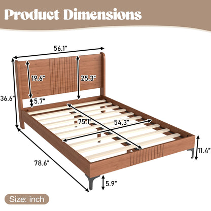 KEIKI Full Size Platform Bed with Bamboo-Made Structure, Mid-Century Style Bed Frame with Chic Headboard, Sustainable Bedframe Full for Bedroom, Easy Assembly, No Box Spring Needed, Natural