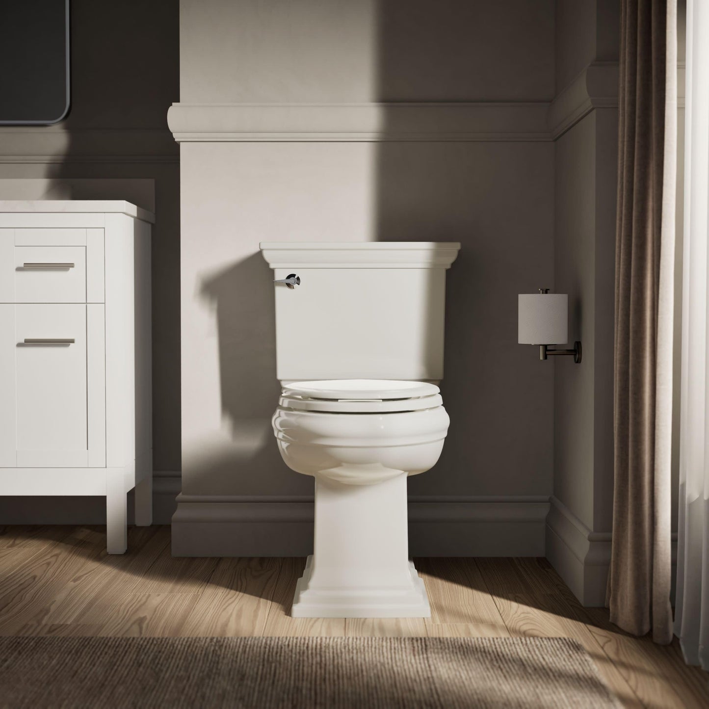 KOHLER 4694-96 Ridgewood Elongated Toilet Seat, Compression-Molded Wood, Color-Matched Plastic Hinges, Biscuit