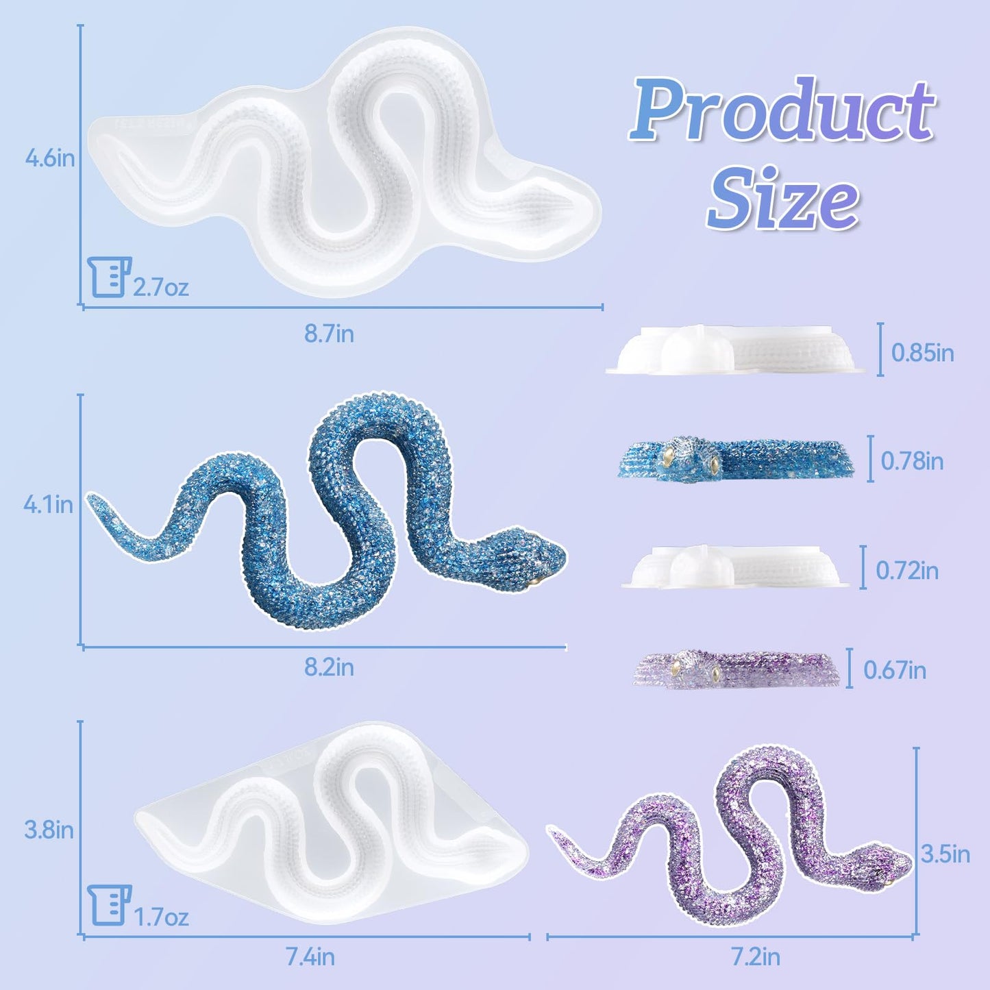 LET'S RESIN 2Pcs Snake Resin Molds, Flexible 3D Snake Silicone Molds(Large & Small), Effortless Demolding Animal Epoxy Molds for DIY Art, Home Decor, Serpent Lovers Gifts