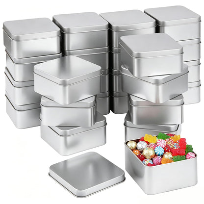 TIMCORR 24Pcs Small Metal Tin Boxes with Lids,3.4 x 3.4 x 1.8 in Square Metal Box Storage Containers,Empty Gold Tin Boxes for Candy, Tea, Gift,Party Favors,DIY Crafts(Silvery)