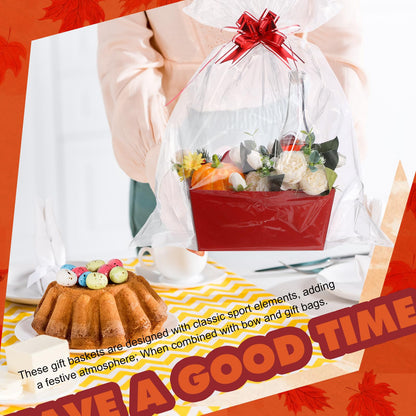 Funnymoom 24 Pcs Fall Basket for Gifts Empty Orange Brown Green Gift Basket Empty to Fill with Handle, Clear Bag and Bow for Autumn Thanksgiving Party Favor Supplies, 9.8 x 6.5 x 4.3''