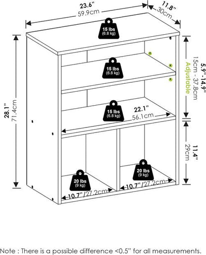 Furinno Pasir 3-Tier Display Bookcase - Stylish White Storage Solution for Home or Office