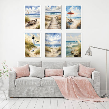 uuxsretaio 6 Pack Paint by Numbers Kits for Adults Beginners, Beach Paint by Number Kits on Canvas, DIY Acrylic Oil Painting Kits with Brushes for Home Wall Decor (8x12 inches Without Framed)