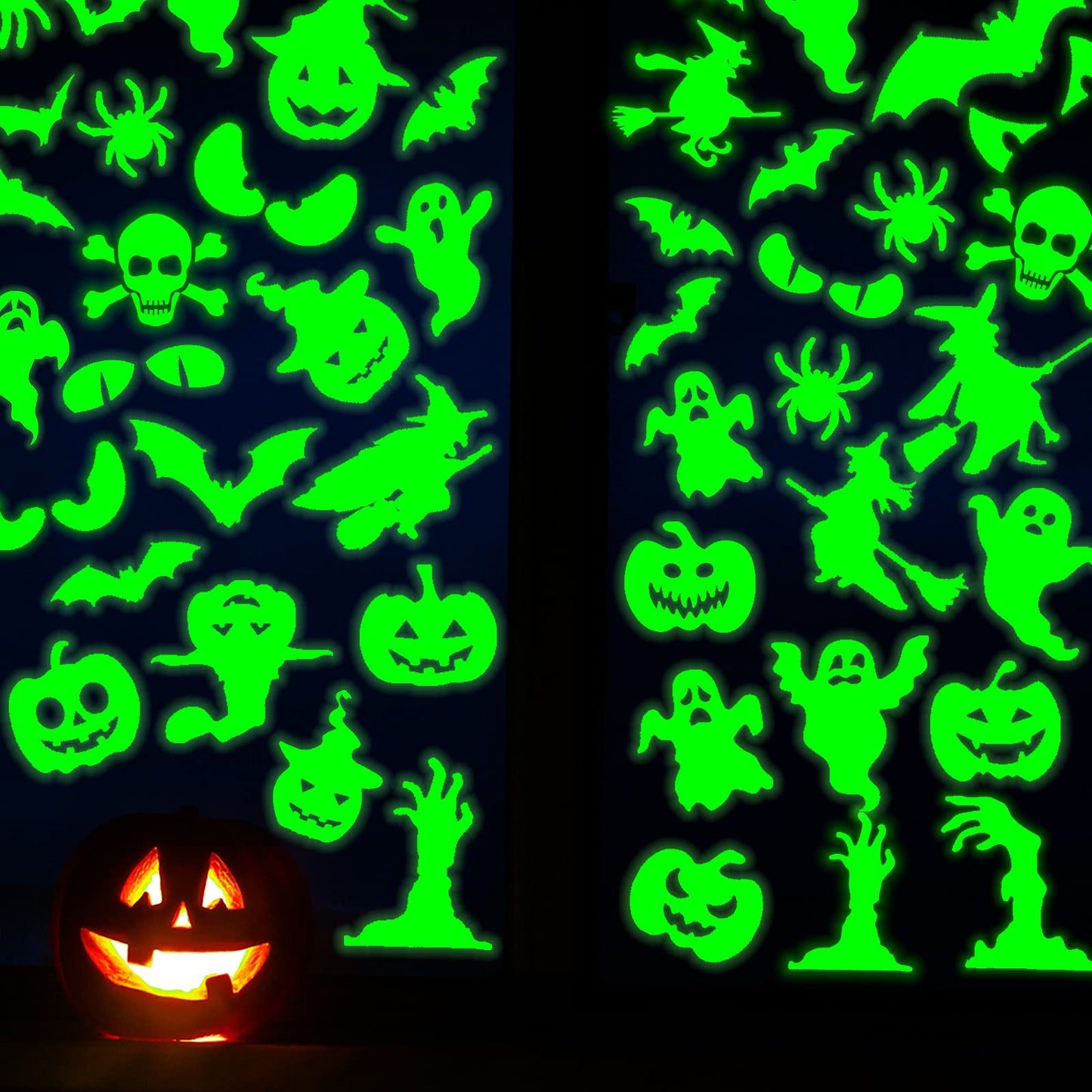 99 Pieces Halloween Glow in The Dark Stickers Halloween Luminous Window Decal Wall Stickers Ghost Bat Pumpkin Spider Eye Skeleton Night Glow Stickers Modern Removable for Halloween Theme Party