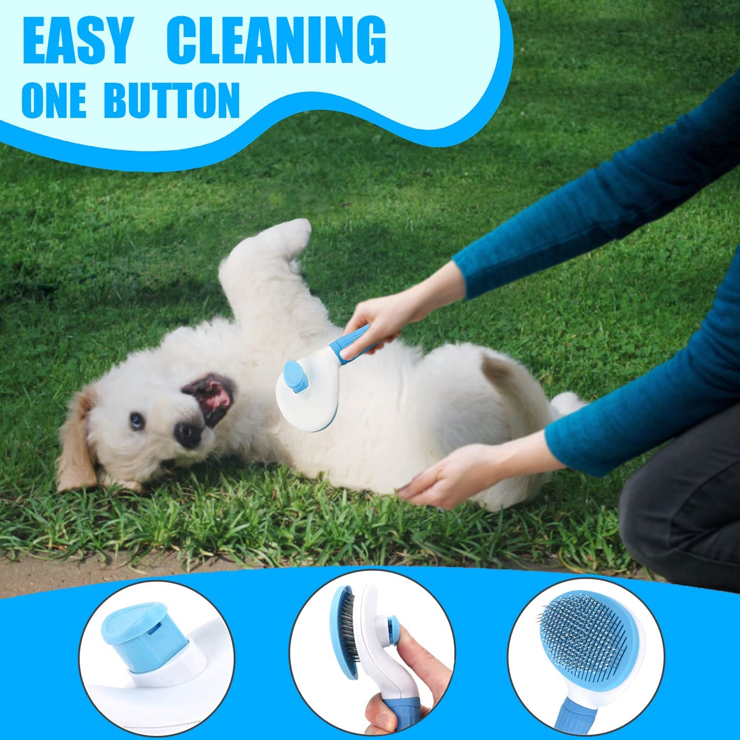 MASTER QUEEN Dog Brush Grooming Kit 5PCS - Dog Brushes for Grooming, Dog Brush for Shedding,Puppy Brush and Flea Comb for Dogs, Slicker Brush Comb and Dog Hair Brush Set Blue