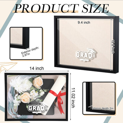 Huwena Graduation Shadow Box Frame 11.8 x 15.8 Inch Black Display Case Picture Diploma Frame with Tassel Holder Graduation Keepstakes Memory Box for Cap and Gown Tabletop and Wall Display Party Gifts