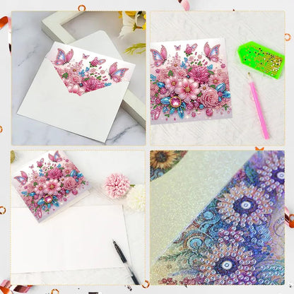 6 Pack DIY Diamond Painting Greeting Card Kit Flowers, 5D Diamond Art Christmas Birthday Holiday Foldable Thank You Cards Blessing, Art Crafts Kit Creative with Envelope