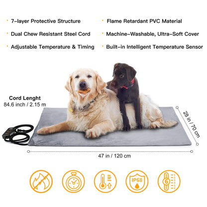 Toozey Small Pet Heating Pad, 6 Adjustable Temperature Dog Cat Heating Pad with Timer, Waterproof Heated Cat Bed with Chew Resistant Cord, Indoor Electric Pet Heated Mat 18x16in