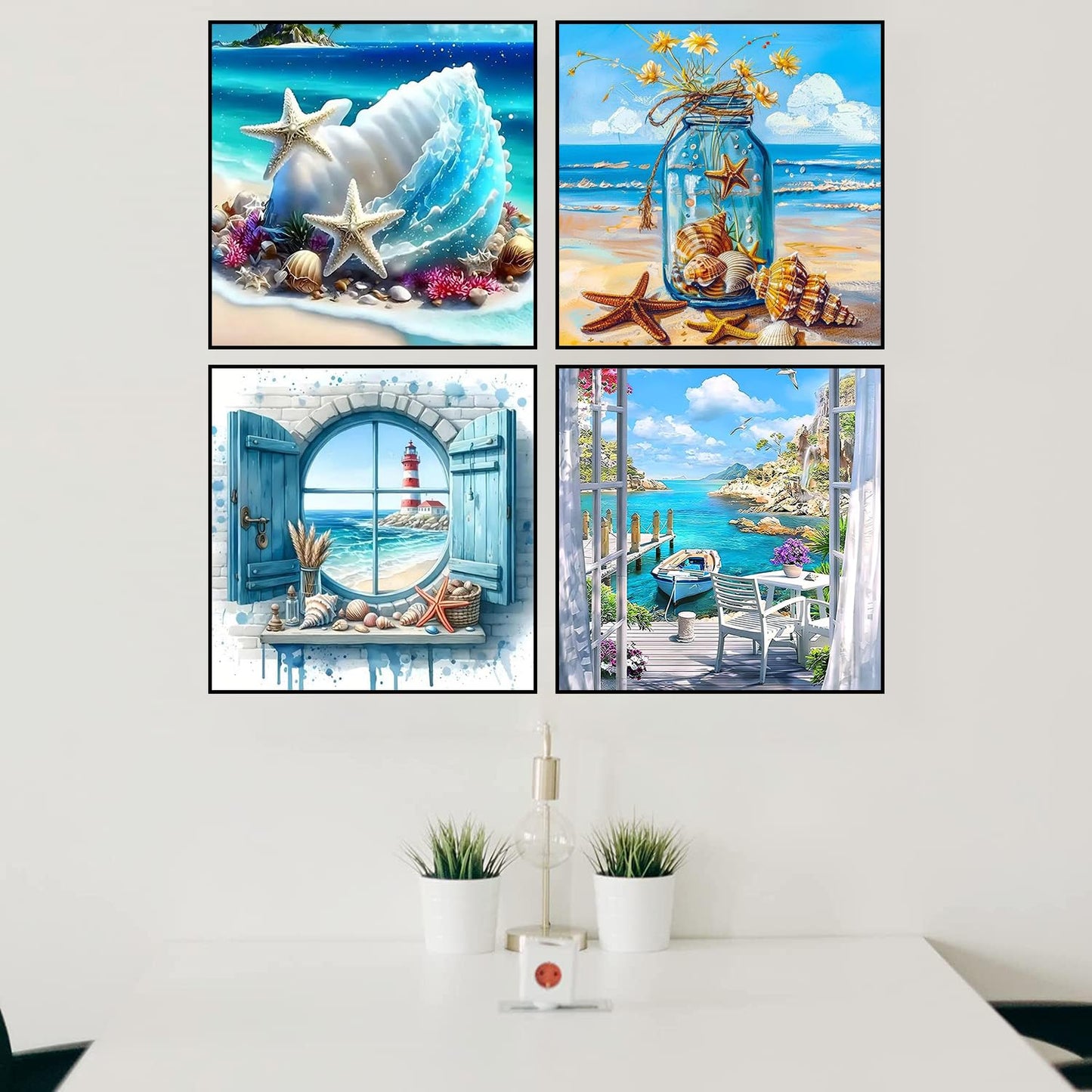 Axquilon 4 Pack Summer Diamond Art Kits for Adults - Diamond Painting Kits for Adults Beginner, DIY 5D Full Drill Gem Art for Home Wall Decor 12x12 inch