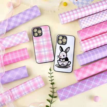 Tintnut Plaid Permanent Adhesive Vinyl - 12 Sheets 12''x10'' Pink Purple Plaid Pattern Vinyl for Cutting Machines, Waterproof Vinyl for DIY Crafts & Personalized Gifts