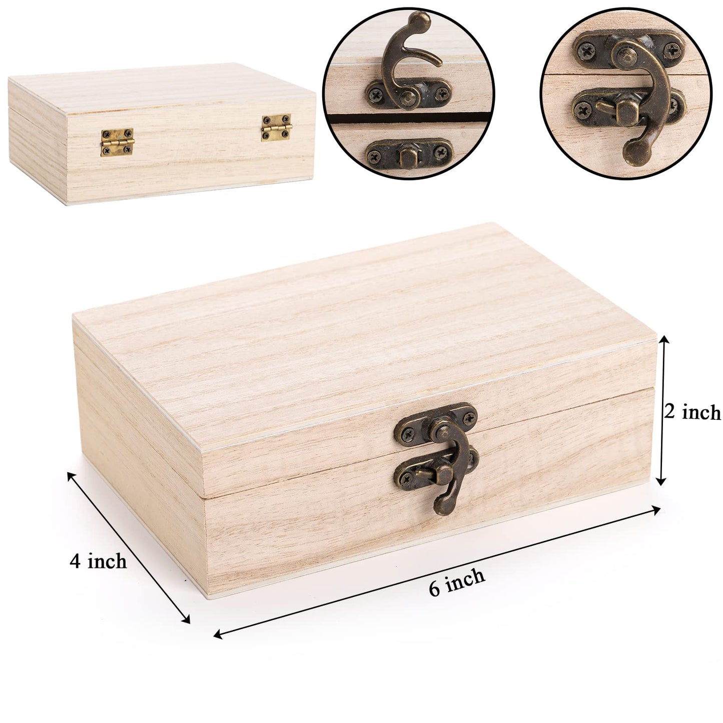 yarlung 8 Pack Unfinished Wooden Boxes for Crafts, 6x4x2 Inch Small Jewelry Storage Box Unpainted DIY Gifts Boxes for Treasure Chest Art Hobbies Memory Box, Hinged Lid with Front Clasp