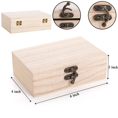 yarlung 8 Pack Unfinished Wooden Boxes for Crafts, 6x4x2 Inch Small Jewelry Storage Box Unpainted DIY Gifts Boxes for Treasure Chest Art Hobbies Memory Box, Hinged Lid with Front Clasp