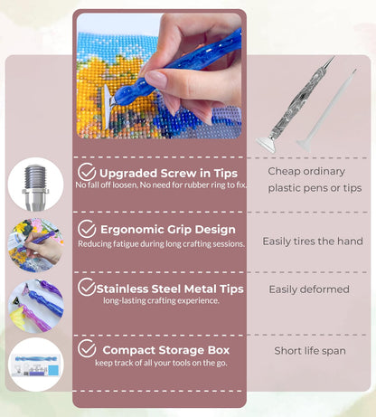 Hailivike 17PCS Screw in Diamond Art Pens, 5D Milky Way Diamond Painting Pen, Comfort Grip Diamond Art Tools with 6Pcs Pen Tips