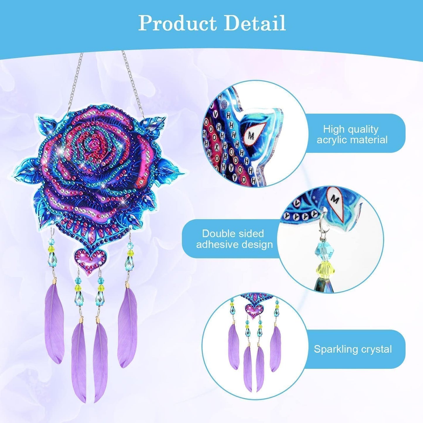 EEEKit 2PCS Diamond Painting Suncatcher Kit, Hanging Diamond Art Painting Suncatcher, DIY Crystal Art Wind Chime for Home Wall Window Decor