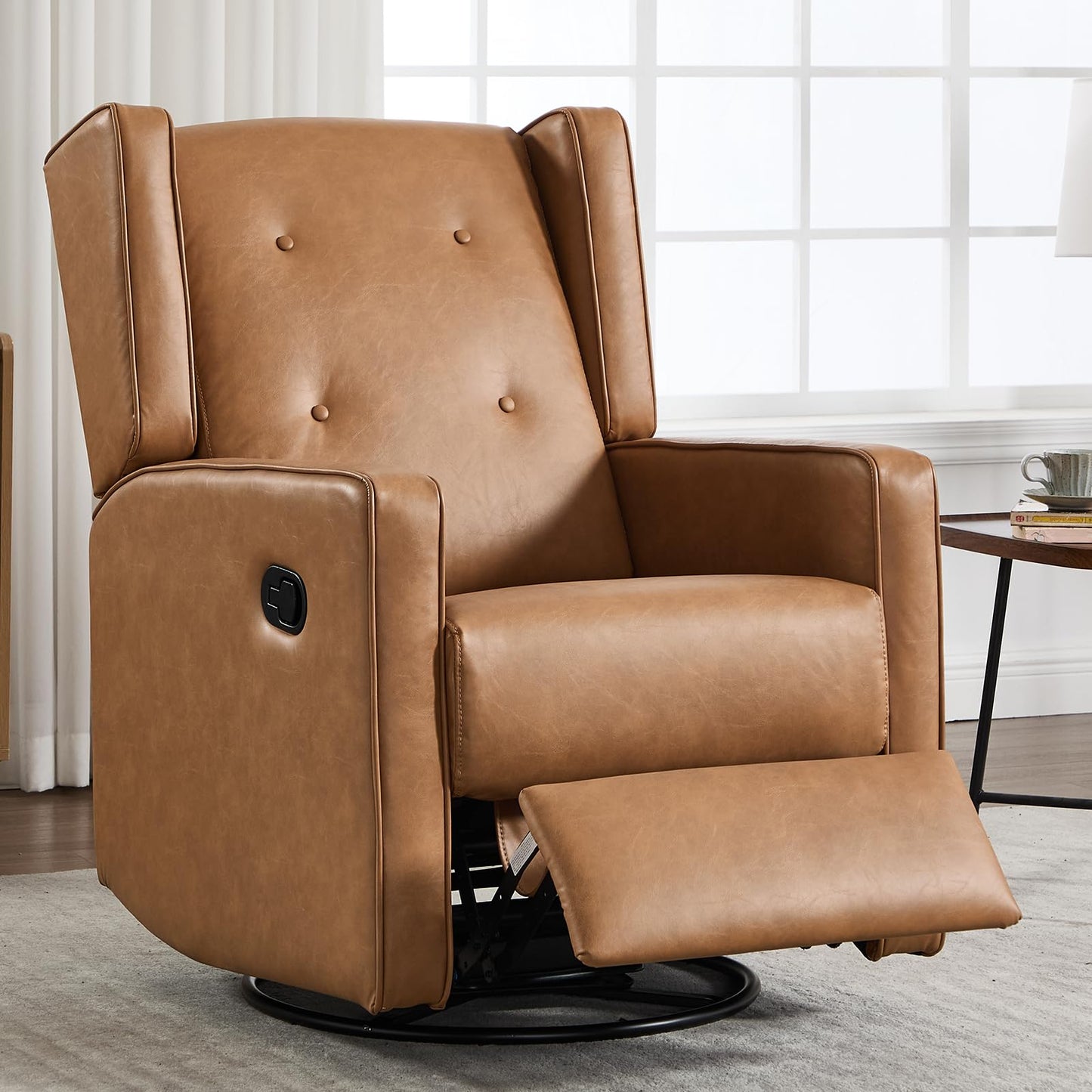 CANMOV Swivel Rocker Recliner Chair Set of 2, Nursery Glider Chair, Nursery Rocking Chairs, Manual Reclining Chair, Brown