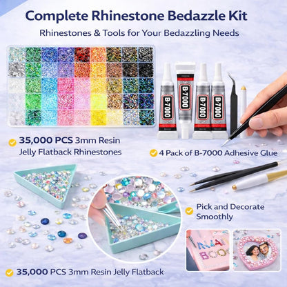 Badazzle Kit 40 Colors 35000PCS Bedazzled Kits Resin Jelly Flatback Rhinestones, Book Bedazzling Kit Bazzling Kits Small Gems with Tools Bedazzle Gems for Bedazzling Crafts & DIY Projects for Adults