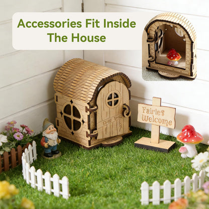 Mamimami Home Tiny Fairy House with Doorplate, DIY Mini Wooden Garden Plant Treehouse, Magical Fairy Doors Handmade Christmas Decorations Gifts