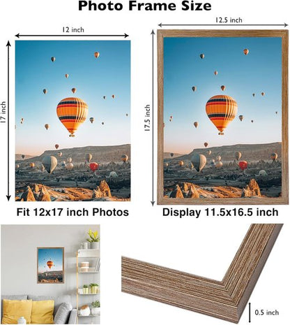 JCJMY 12x17 Rustic Brown Picture Frame - Versatile Wall Mounting for Horizontal or Vertical Display
