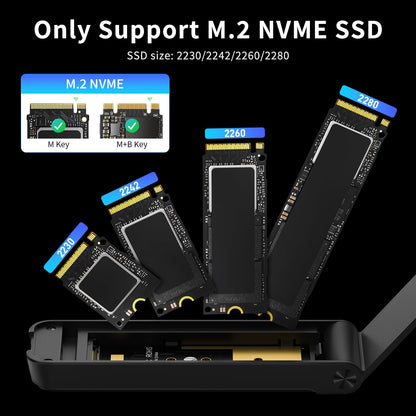 FIDECO M.2 NVMe SSD Enclosure, M.2 NVMe to USB Adapter, USB 3.2 Gen 2 (10Gbps) SSD Reader for M & M+B Key, Sandwich Style Design, Tool-Free Installation, Support UASP and Trim