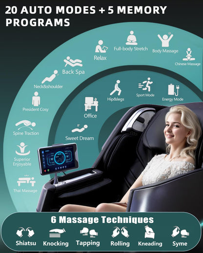 RelaxRelife Massage Chair Full Body, 4D Zero Gravity Massage Chairs, 20 Auto Modes, 11 Massage Technique, 40 Airbags Shiatsu Massage, APP Control with HiFi Bluetooth Speaker Black