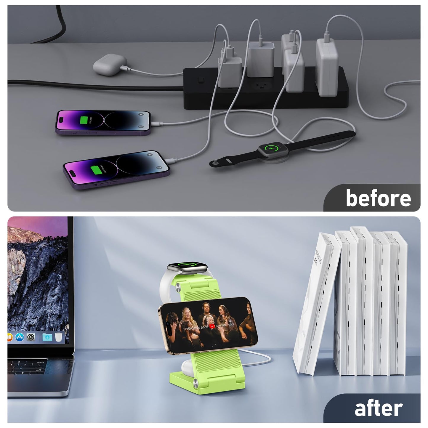 Magnetic Wireless Charger Stand, 3 in 1 Foldable Wireless Charging Station with 20W Adapter, Travel Charger for Multiple Devices for iPhone 17 16 15 14 13 12 Pro/Max/Plus/Mini, iWatch, AirPods