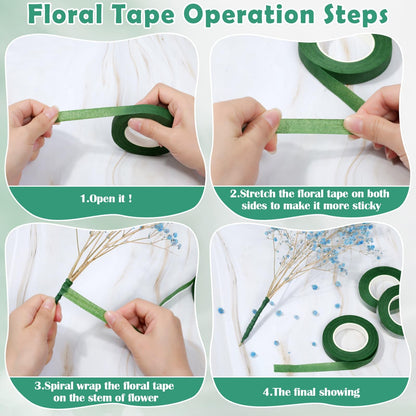 Paxcoo Floral Tape and Floral Wire Arrangement Tool Kit with Green Tape, Floral Wire, Boutonniere Flower pin, Cutter, White Ribbon and Elastic Pearl Wrist Corsage Bands for Bouquets